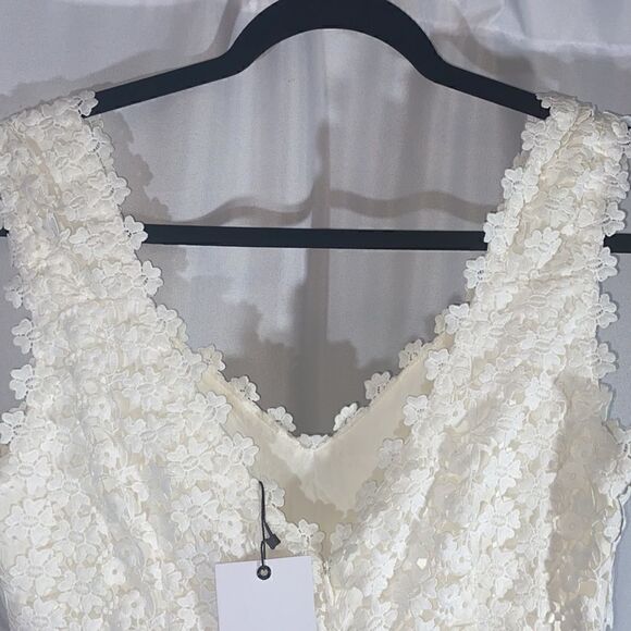 SAU LEE WEDDING REHEARSAL LACED FLOUNCED MIDI DRESS IVORY NWT NEW SIZE 4 - Picture 10 of 11